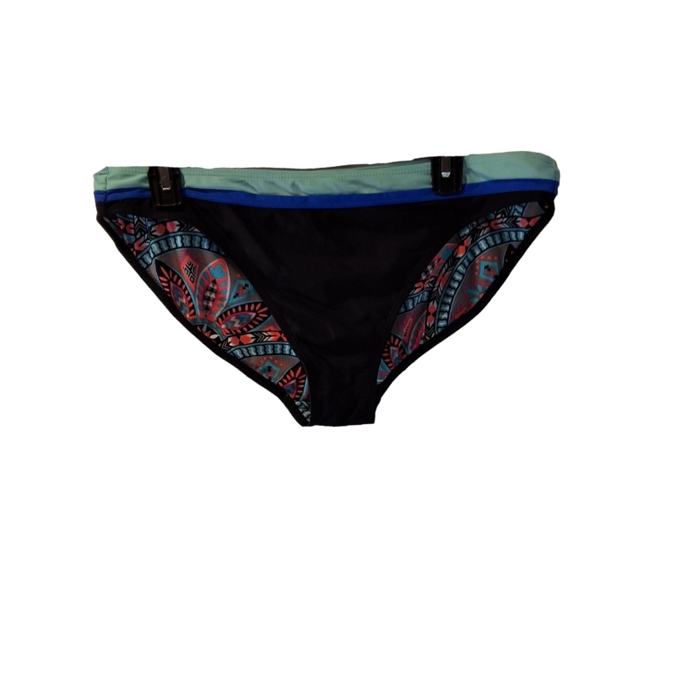 Op Bikini Bottoms in Chic Black with Blue and Teal Stripes - Perfect for Your Be